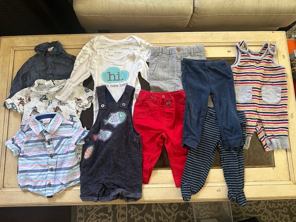 Bundle of Baby Boys Clothes 6-9 Months - Shirts, Pants, Overalls